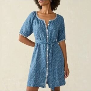 NWT FAHERTY Carmel Dress Key Largo Blue Linen Flowy Embroidered XXL
